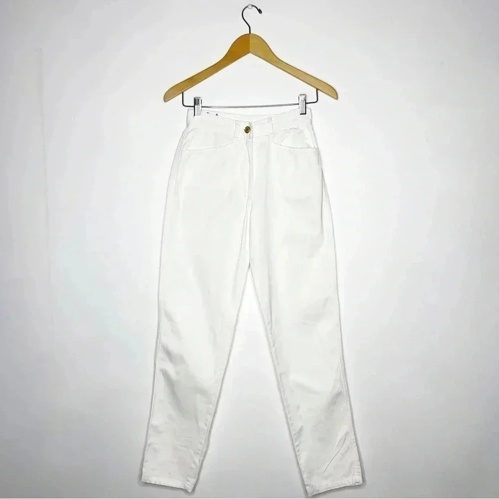 MaxMara White High Waisted Rise Pants Size 4 Designer Tapered Leg Trousers